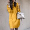 Women Autumn Turtleneck Long Sleeve Warm Loose Knitted Sweater Knee-length Dress Knitted Casual Clothes 