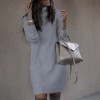 Women Autumn Turtleneck Long Sleeve Warm Loose Knitted Sweater Knee-length Dress Knitted Casual Clothes 