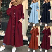 Plus Size 4xl Women Autumn Winter Puff Sleeve  Loose Maxi Long  Shirt Dress Robe Women Vestidos