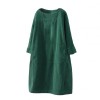 Spring Autumn Solid Color Long Sleeve O Neck Corduroy Pockets Loose Midi Dress Party Dresses