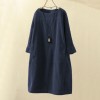 Spring Autumn Solid Color Long Sleeve O Neck Corduroy Pockets Loose Midi Dress Party Dresses