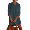 Elegant Women Solid Color V Neck Long Sleeve Pocket Button Loose Long Shirt Mini Dress