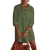 Elegant Women Solid Color V Neck Long Sleeve Pocket Button Loose Long Shirt Mini Dress