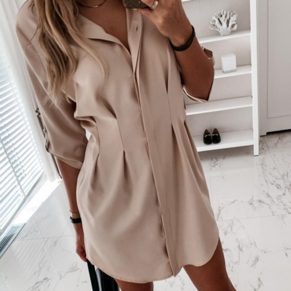 Summer Fashion Dresses Irregular Hem Stitched Waist Long Shirt Mini Dress