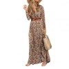 2021 Elegant Boho Women V Neck Long Sleeve Paisley Print Belt High Split Party Maxi Dress