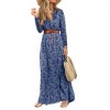 2021 Elegant Boho Women V Neck Long Sleeve Paisley Print Belt High Split Party Maxi Dress