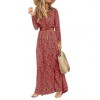 2021 Elegant Boho Women V Neck Long Sleeve Paisley Print Belt High Split Party Maxi Dress