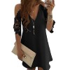 Women Sexy V Neck Pineapple Floral Print Cold Shoulder Lace A Line Beach Dress 