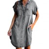 Women Summer Fashion Shirt Dress Irregular Hem Knee-Length Loose Dresses Women's Jean Dress