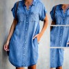 Women Summer Fashion Shirt Dress Irregular Hem Knee-Length Loose Dresses Women's Jean Dress