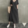 New S-4XL Women Dress Casual Solid Color Short Sleeve Loose Long Dress Women Ladies Fashion