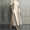 New S-4XL Women Dress Casual Solid Color Short Sleeve Loose Long Dress Women Ladies Fashion