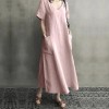 New S-4XL Women Dress Casual Solid Color Short Sleeve Loose Long Dress Women Ladies Fashion