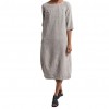 Vintage Summer Women Solid Color O Neck Half Sleeve Linen Soft Loose Midi Dress