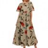 Summer Women  Printed Short Sleeve High Waist O Neck Women Maxi Dress Plus Size 