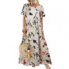 Summer Women  Printed Short Sleeve High Waist O Neck Women Maxi Dress Plus Size 