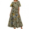 Summer Women  Printed Short Sleeve High Waist O Neck Women Maxi Dress Plus Size 