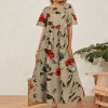 Summer Women  Printed Short Sleeve High Waist O Neck Women Maxi Dress Plus Size 