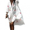 Summer Women Dresses Long Sleeve Floral Leaf Print Single-breasted Shirt Dress 