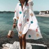 Summer Women Dresses Long Sleeve Floral Leaf Print Single-breasted Shirt Dress 