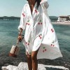 Summer Women Dresses Long Sleeve Floral Leaf Print Single-breasted Shirt Dress 