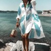 Summer Women Dresses Long Sleeve Floral Leaf Print Single-breasted Shirt Dress 