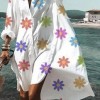 Summer Women Dresses Long Sleeve Floral Leaf Print Single-breasted Shirt Dress 