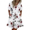 Summer Women Dress Color Block Short Ruffle Sleeve V Neck Pockets Floral Print Mini Dress 