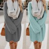  Autumn Solid Color O Neck Plush Sweater Fluffy Loose Knee-length Dress Knitted Casual Clothes  