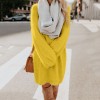  Autumn Solid Color O Neck Plush Sweater Fluffy Loose Knee-length Dress Knitted Casual Clothes  