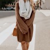  Autumn Solid Color O Neck Plush Sweater Fluffy Loose Knee-length Dress Knitted Casual Clothes  