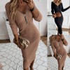 Sexy Women Autumn V Neck Long Sleeve Knit Bodycon Midi Winter Dress 