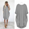 Women Casual Solid Color O Neck Long Sleeve  Knee-Length Baggy Dress Streetwear Casual Dresses