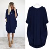 Women Casual Solid Color O Neck Long Sleeve  Knee-Length Baggy Dress Streetwear Casual Dresses