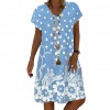 S-4XL Stylish Women V Neck Short Sleeve Floral Loose Knee-length Dress Vacation Beach Dress