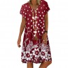 S-4XL Stylish Women V Neck Short Sleeve Floral Loose Knee-length Dress Vacation Beach Dress