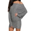  Solid Color Long Batwing Sleeve One Shoulder Bodycon Ribbed Loose  Mini Dress For Women's Clothings