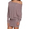  Solid Color Long Batwing Sleeve One Shoulder Bodycon Ribbed Loose  Mini Dress For Women's Clothings