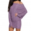  Solid Color Long Batwing Sleeve One Shoulder Bodycon Ribbed Loose  Mini Dress For Women's Clothings