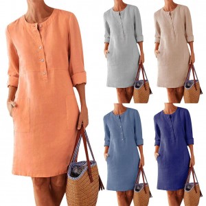 Plus Size Casual dress women Cotton Linen Ladies Summer Dress 