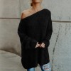 Women Sexy Off Shoulder Knitted Sweater Solid Loose Flare Sleeve Pullover Jumpers 