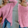 Women Sexy Off Shoulder Knitted Sweater Solid Loose Flare Sleeve Pullover Jumpers 