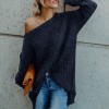 Women Sexy Off Shoulder Knitted Sweater Solid Loose Flare Sleeve Pullover Jumpers 