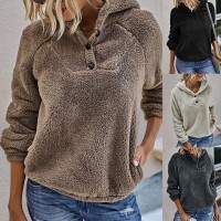 Women Casual Sweatshirts Warm Plush Solid Color Long Sleeve Hooded Sweatshirt