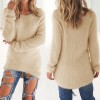 Women Autumn Winter O-Neck Long Sleeve Loose Pullover Fuzzy Sweater