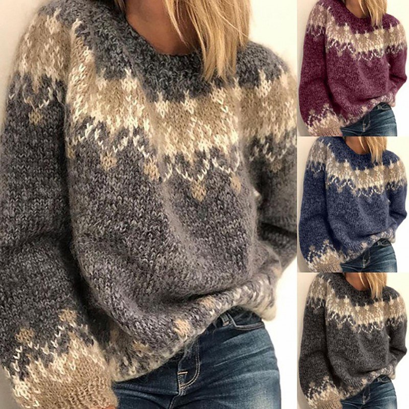 Loose Knitted Sweater Women Autumn Winter Long Sleeve O Neck Knitted Sweater