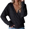 Women Sweater Deep V Neck Wrap Hollow Long Sleeve Sweater