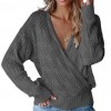 Women Sweater Deep V Neck Wrap Hollow Long Sleeve Sweater