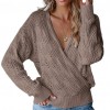 Women Sweater Deep V Neck Wrap Hollow Long Sleeve Sweater