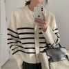 Stripe Sweaters Women Loose Knitted Cardigans Autumn Winter V-neck Single-breasted Ladies Tops Chic Full Sleeve Female Knitwear